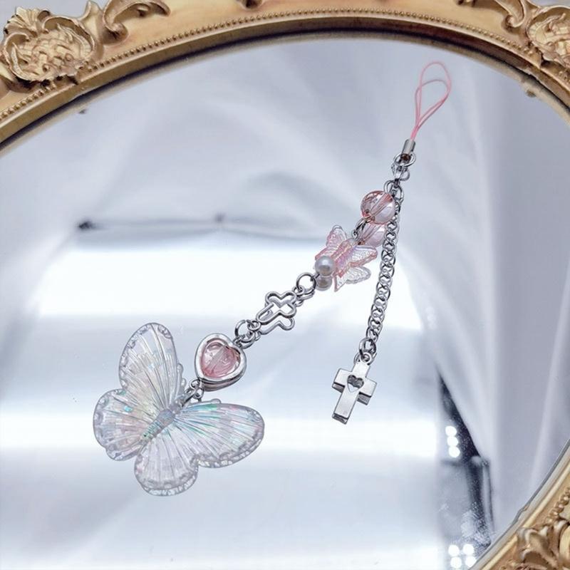 Star Key Chain Handmade Bowknot Pentagram Mobile Phone Chain Y2k Accessory Fashion Bag Pendant Chain for Women Girl