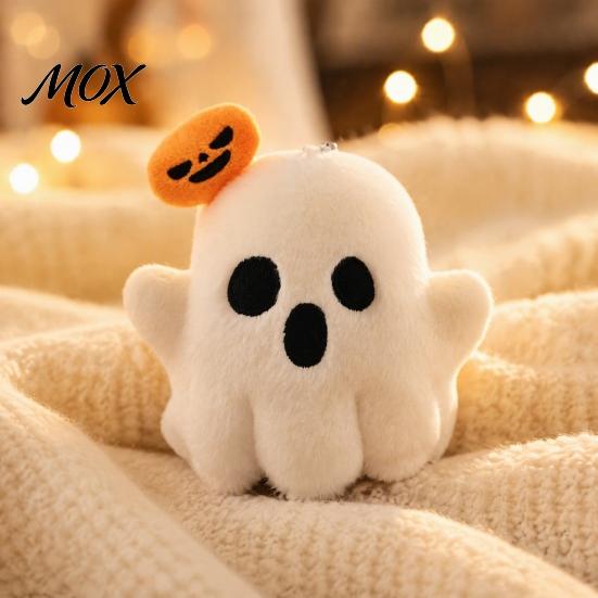 Desktop Decoration Halloween Ghost/Pumpkin Black Cat Plush Figurine, Soft Stuffed Doll Ghost Keychain with Hanging Chain, Creative Photography