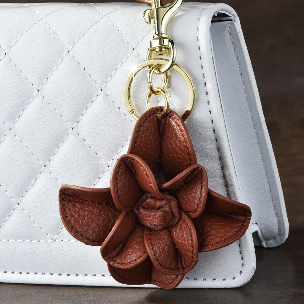 Eleganter Kaffee-/Schwarzer Ton PU-Leder Blumen-Schlüsselanhänger Stilvoller Schlüsselanhänger mit stabilem Metallring für stilvolle Männer und Frauen