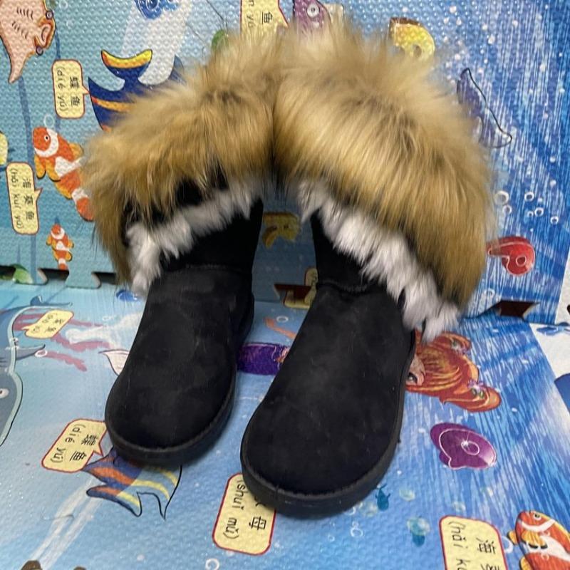 New snow boots women s medium snow boots cotton boots women s snow boots imitation fox hair large size women s shoes 42 чёрный