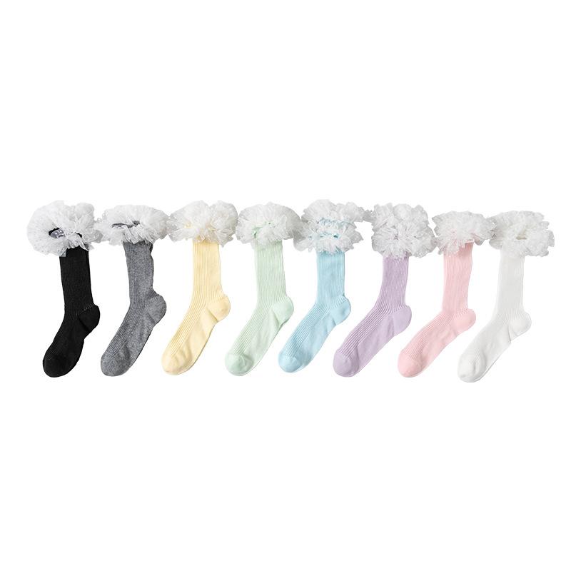 Lolita Girls Lace Ruffles Middle Socks Solid Color Japanese Summer Mesh Breathable Women Stockings  Elastic Thin JK Calf Socks