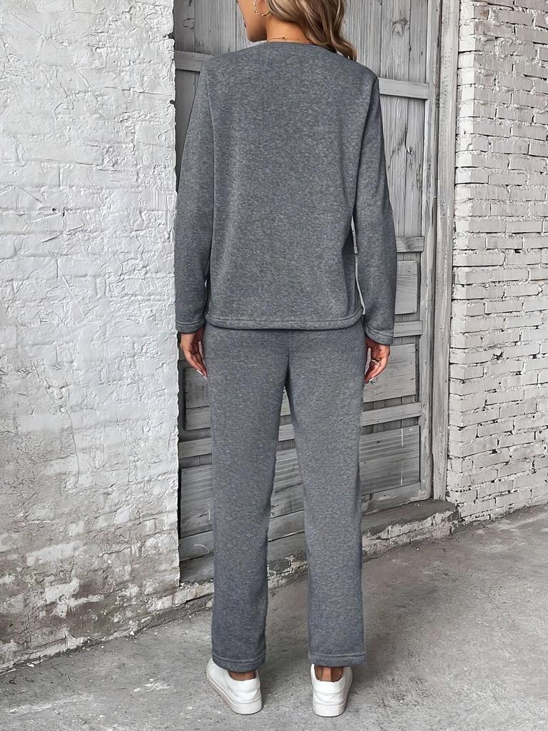 2025 Women's Autumn/Winter European & American Fashion Fleece Sweatshirt and Straight-Leg Pocket Pants Set