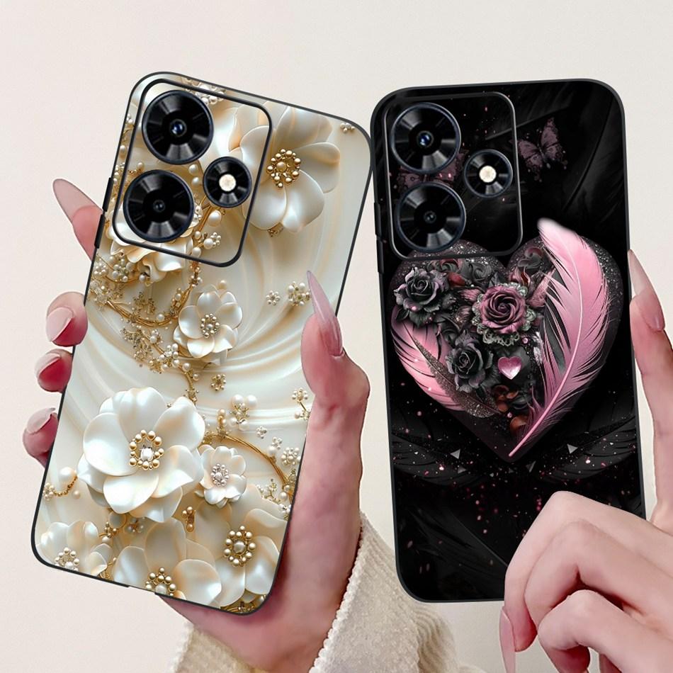 For Infinix Hot 30 Play 30i Hot30 4G Elegant Floral Cat Phone Case For Infinix Hot 30 30Play Hot30i Black Silicone Soft Cases