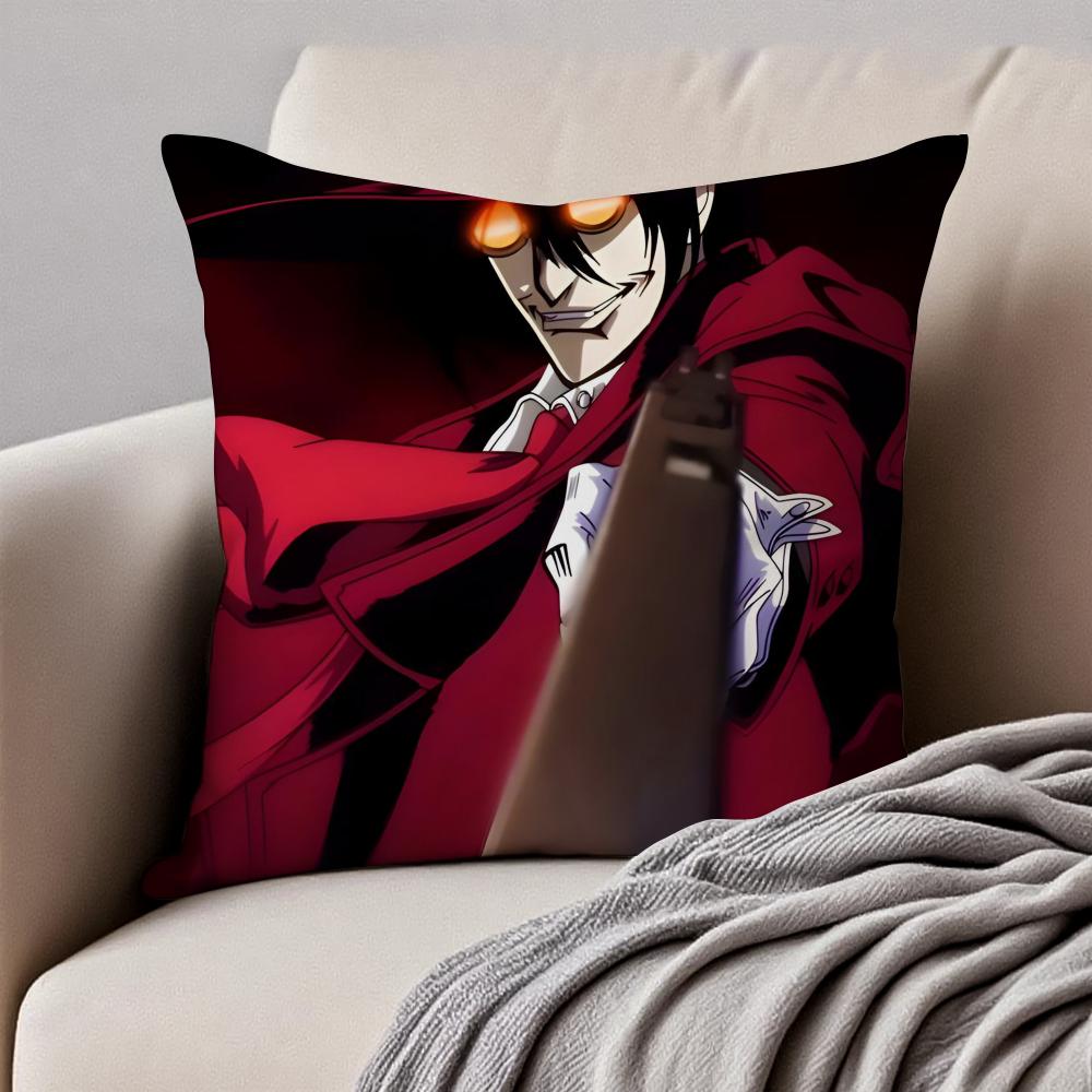 anime dark HHELLSING Cushion Cover Pillowcase Antidustmite Invisible Zipper Short Plush Sofa Cushion