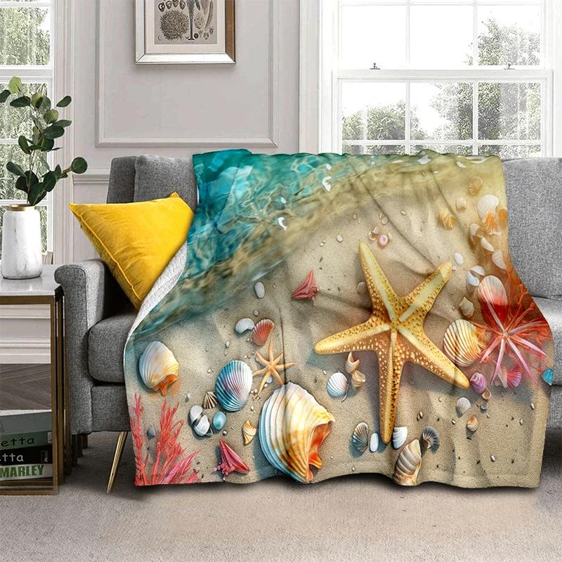 3D Starfish Beach Shell Sea Star Sand Blanket,Soft Throw Blanket for Home Bedroom Bed Sofa Picnic Travel Office Cover Kids Gift