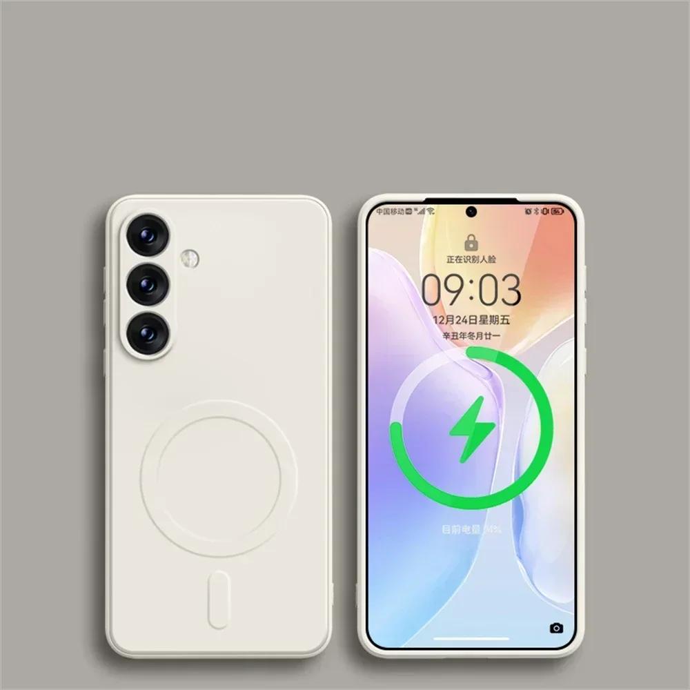 Magnetyczne Etui do Bezprzewodowego Ładowania Magsafe Dla Samsunga Galaxy S26 S25 S24 Ultra S23 S22 S21 A55 A15 A35 A05 Pokrowiec z Płynnego Silikonu