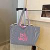2025 New Colorful Reversible Canvas Tote Bag Striped Shoulder Bag