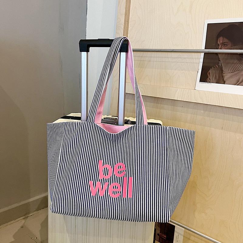 2025 New Colorful Reversible Canvas Tote Bag Striped Shoulder Bag