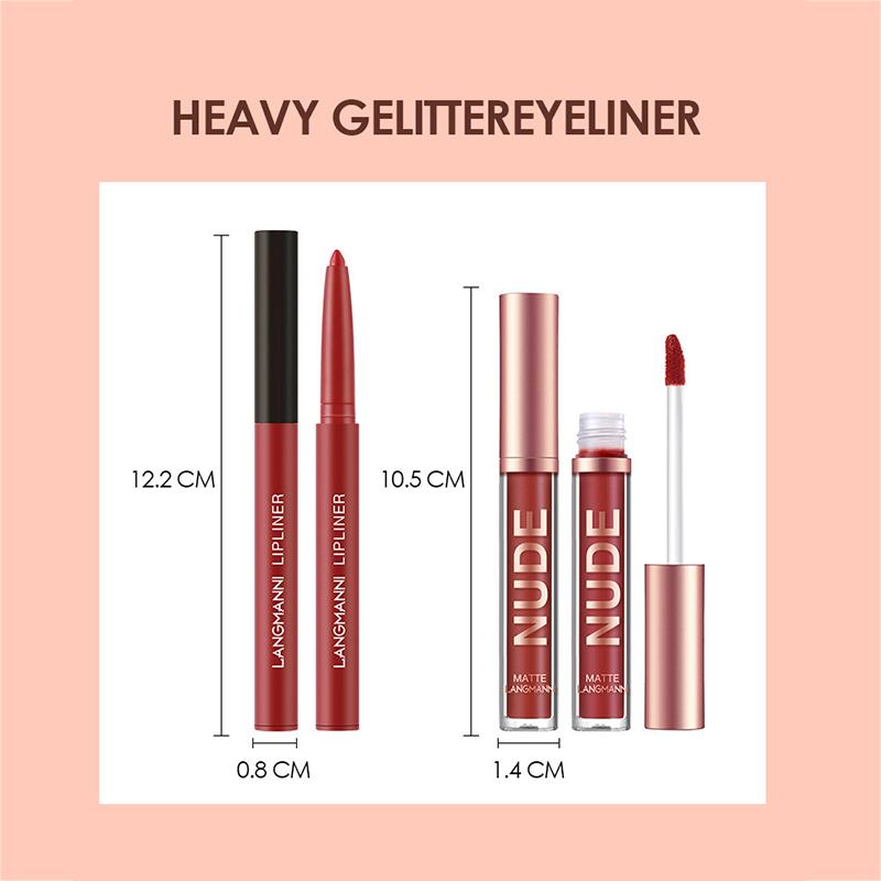 2-teilige Kombination aus Lippenkonturenstift und Lipgloss, wasserfest, langanhaltend, samtig, nackt, sexy, nicht klebender, matter Lippenstift, Lippenkonturenstift