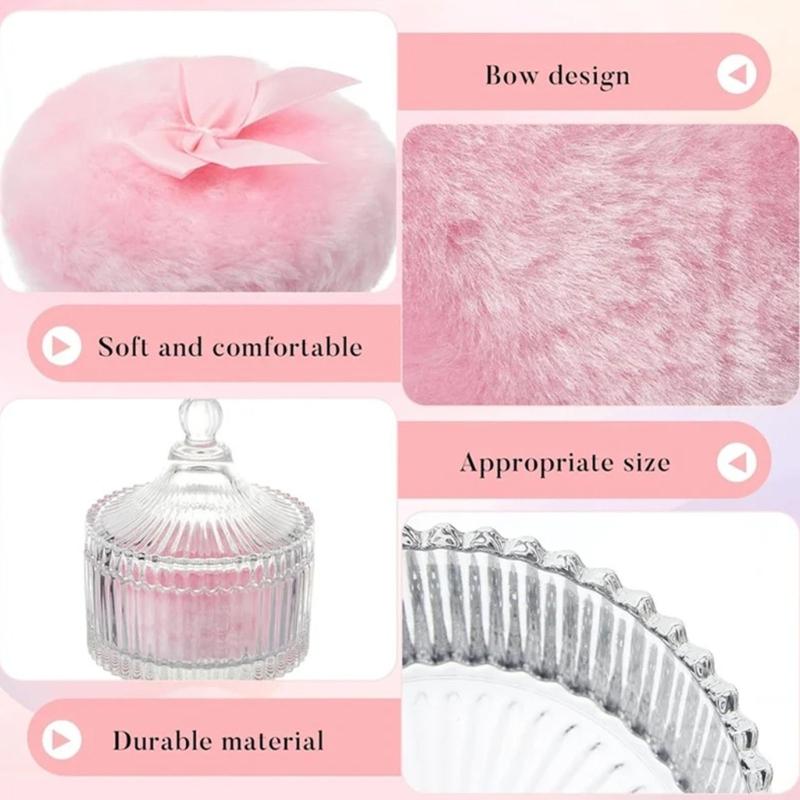 Large Body Powder Puff Glass Storage Jar With Dustproof Lid For Cosmetic Cotton Swabs Makeup Equipment