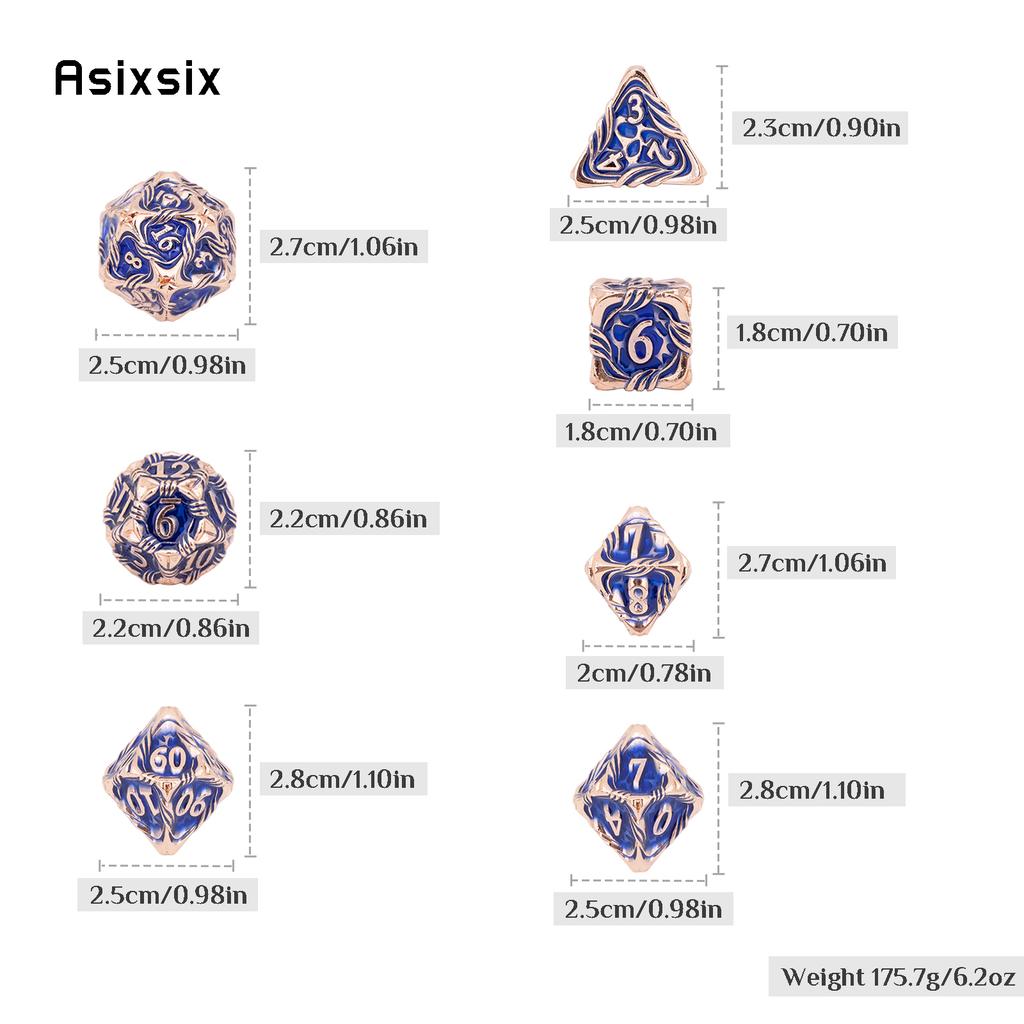 7 Pcs Yellow Blue Tree Vine Metal Dice Solid Metal Polyhedral Dice Set Suitable for Role-Playing RPG Board Game Dice RPG
