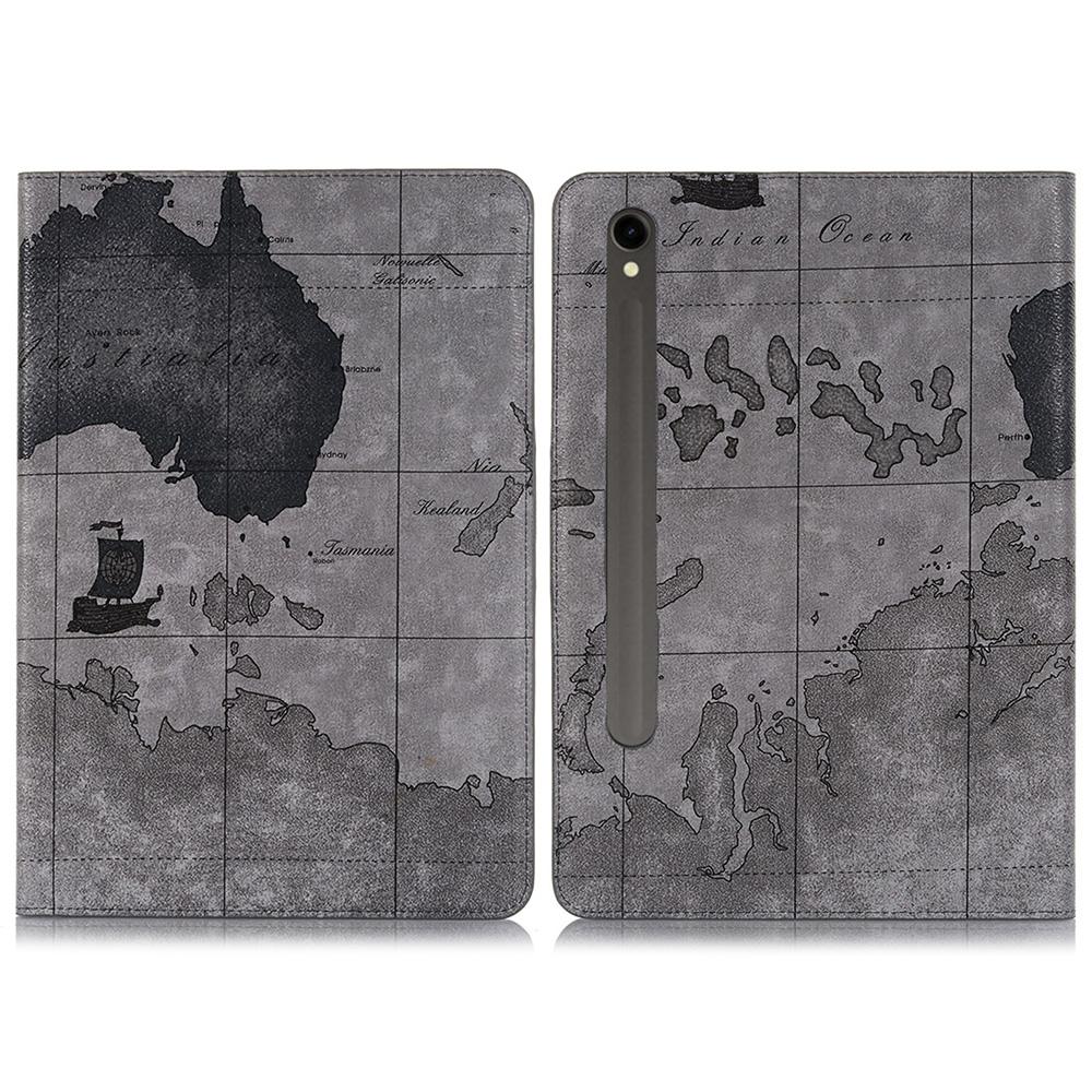 For Samsung Galaxy Tab S9 Wallet Case Map Pattern PU Leather Protective Tablet Cover