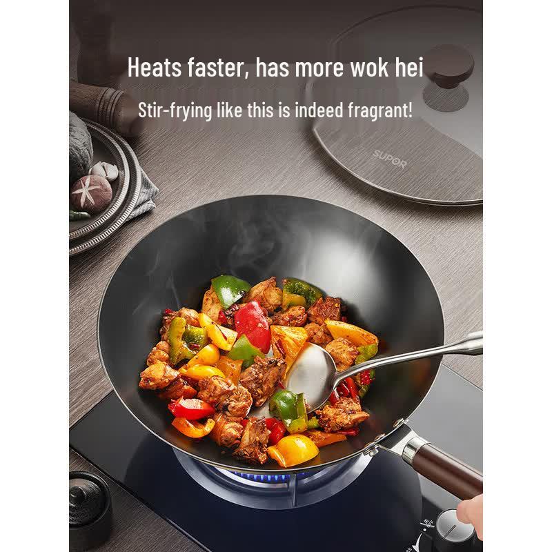 SUPOR 32cm Refined Iron Wok with Lid