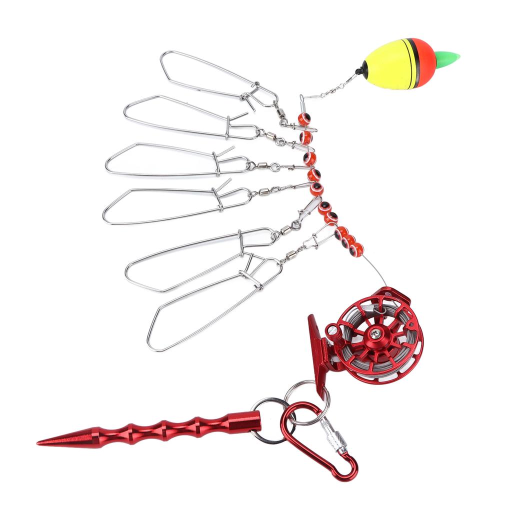 Fishing Lock Buckle with Reel Stainless Steel Live Fish Locks Belt Floats Fishing StringerRed