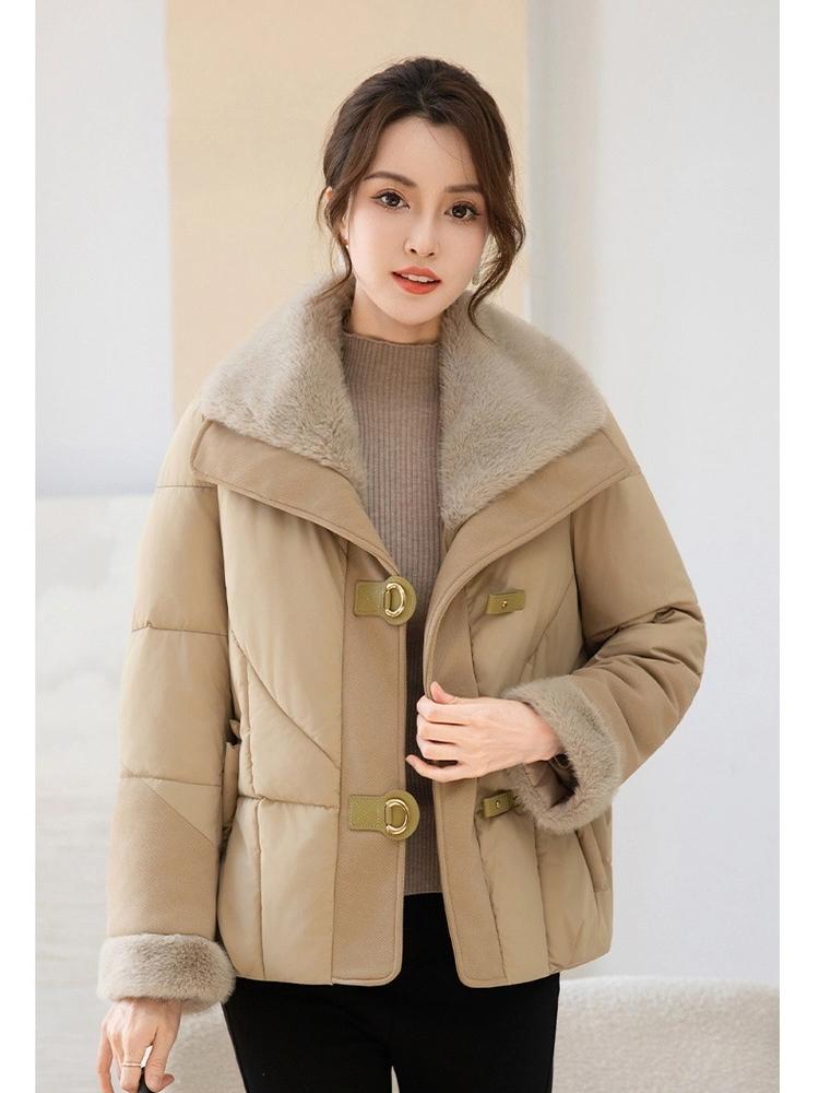 Damen Kurze Winddichte Verdickte Warme Winterjacke mit Pelzkragen