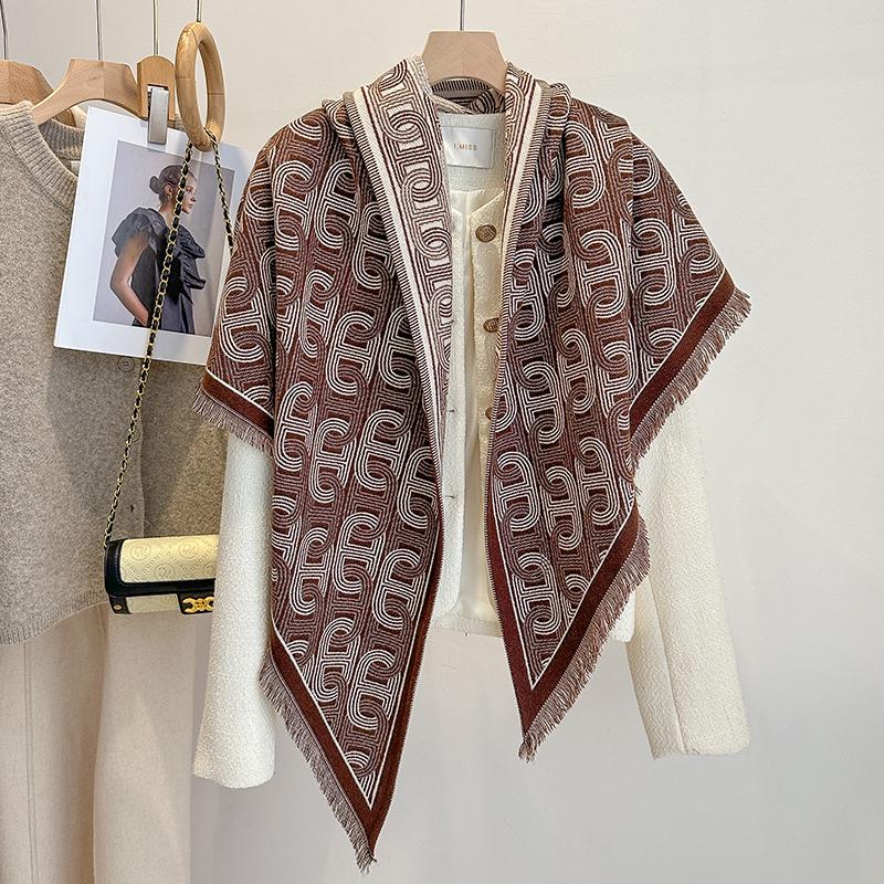 Women's Winter Faux Cashmere Scarf - New Design with Thick Warm Pashmina Wrap, Soft Female Shawl Kerchief Blanket
