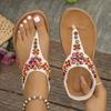Lucyever Sommer Zehensteg Böhmische Sandalen Damen Mode Schnur Perle Flache Absätze Sandalen Frau Rutschfeste Sohle Strand Flip Flops Mujer