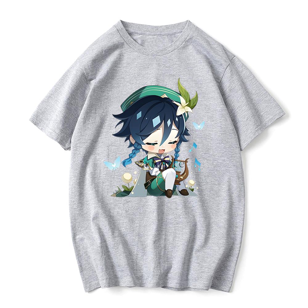 Genshin Impact Tshirt 100% Cotton T-shirt Kawaii Cartoon Clothes Women Fashion Tops Summer Short Sleeve Clothing Venti Print Tee