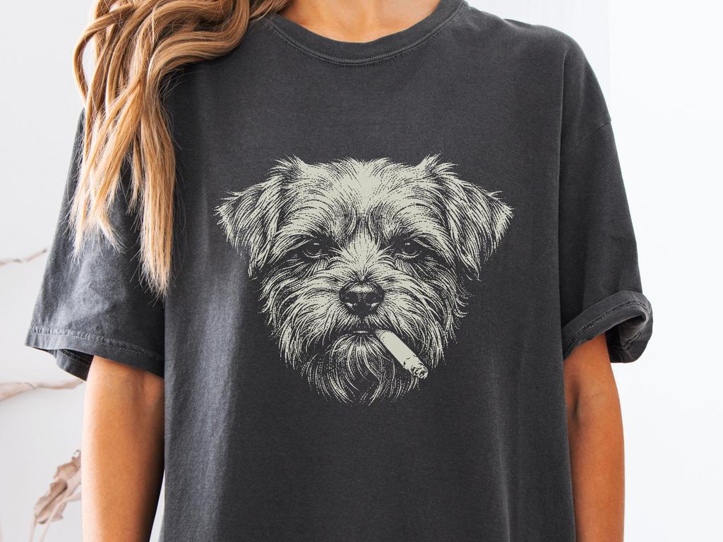 Smoking Yorkipoo Shirt, Vintage Y2K Grunge Yorkie Poodle Mix Tee, Funny Dog Face Shirt, Comfort Colors® Edgy Meme T Shirt