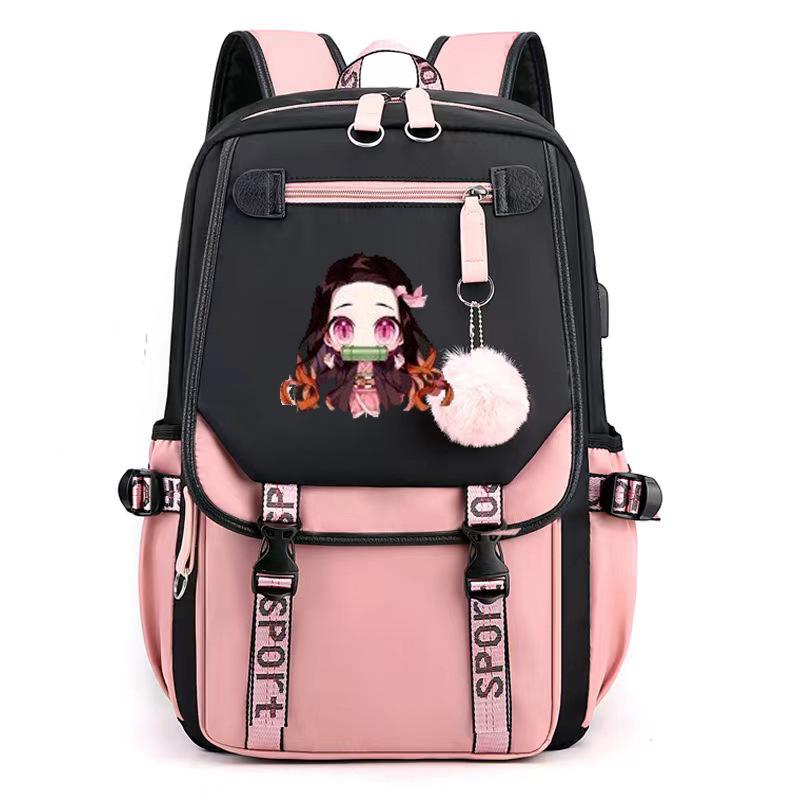 Japan cartoon comics Demon Slayer Large Capacity Backpack for Teenagers and Students USB Interface Laptop Bag 0007