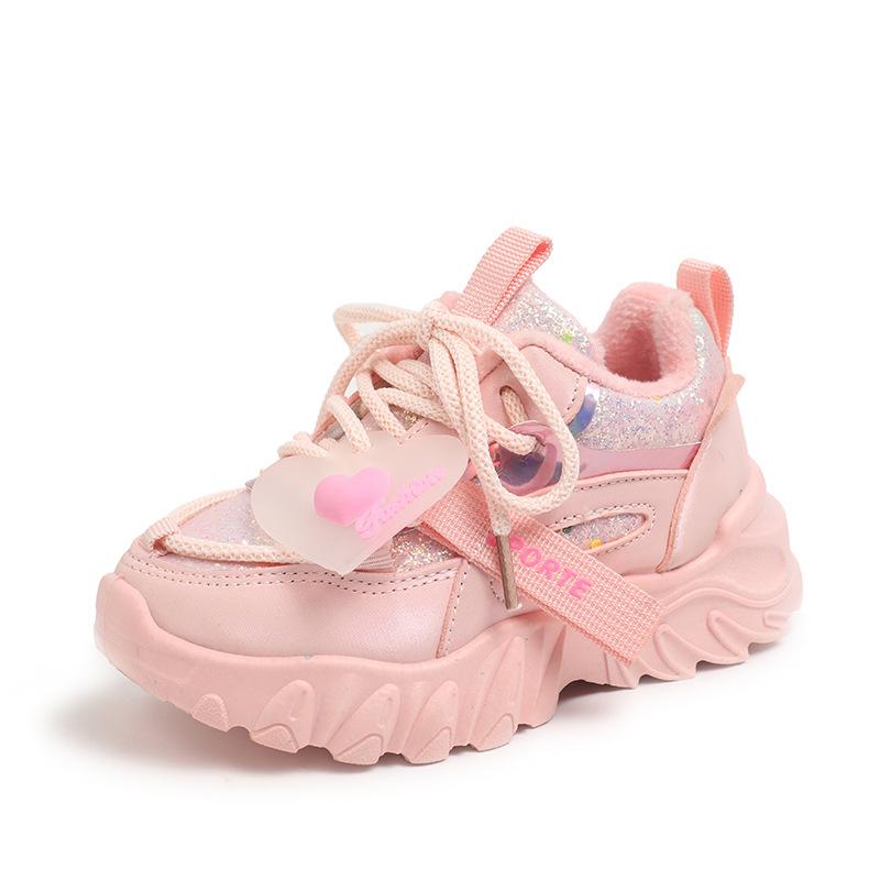 New autumn sports shoes for girls, cute and sweet dad shoes, lightweight and non-slip children's shoes, single style