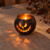 Halloween Græskarlygte Glasholder, Jernkunst Fyrfadslygte til Bordplade Vindue Gaveidéer Og Pejsdekoration, Dekorativt Spøgelsesansigt
