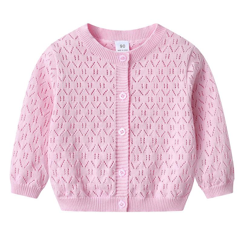 Korean Style Spring and Autumn Children's Woolen Coat Hollow Thin Summer Sun Protection Shirt Girls Knitted Cardigan