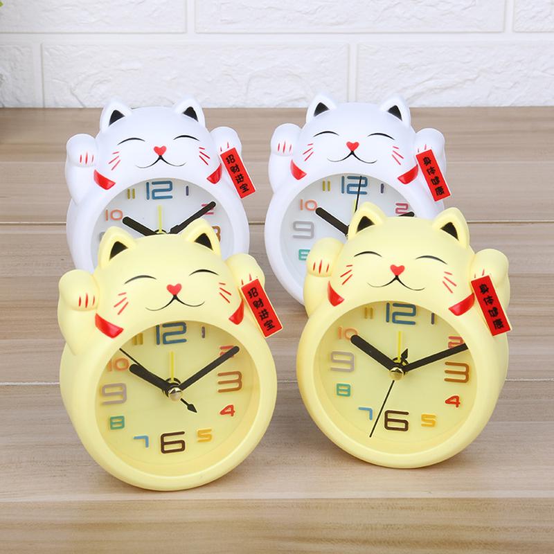 Creative Cartoon Lucky Cat Alarm Clock Mini Table Decoration Student Cute Plastic Alarm Clock