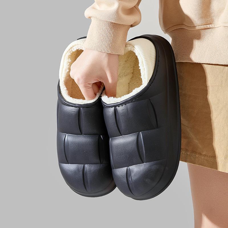 Women Winter Home Cotton Slippers Waterproof Eva Warm Plush Slippers For Girls Platform Slides Female Indoor Non-Slip Shoes