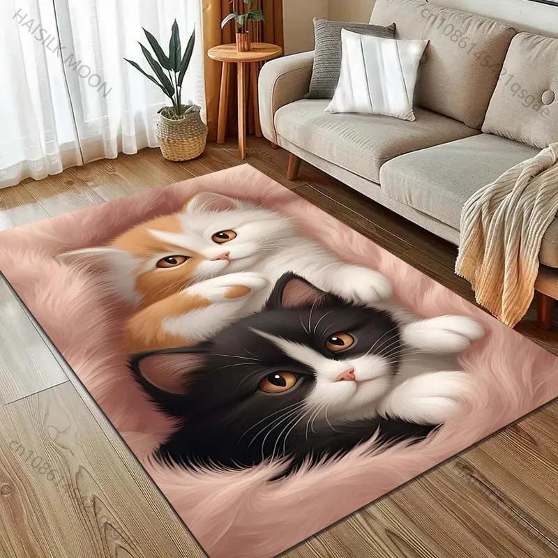 15 SIZES Two Cute Kittens Print Carpet Rug for Bedroom Living Room Bedside Sofa Floor Mat Modern Home Decor Area Rug Luxury Gift