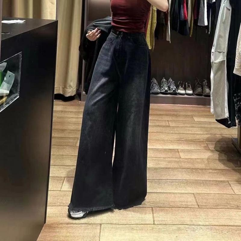 

Spicy Girl Wide Leg Jeans: Women s Floor-Length Raw Hem Pants Extra Large