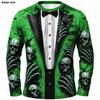 2026 Halloween Mannen Schedel Skelet T-shirt Lange Mouwen T-shirt 3D Print Ronde Hals Shirt Mode