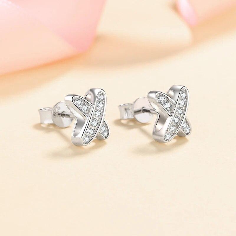 D Color Full Real Moissanite Diamond Stud Earrings for Women Cross Wedding Sparkling 925 Sterling Silver Lab Diamond Ear Studs
