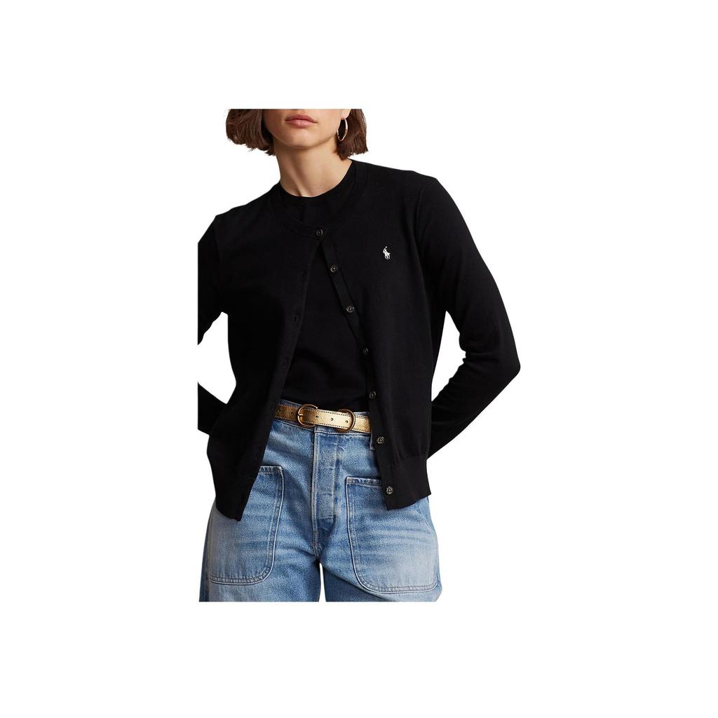 Polo Ralph Lauren Embroidered Slim Fit Single Breasted Long Sleeve Knit Sweater Women sweater Black WMPOSWENDW20477001