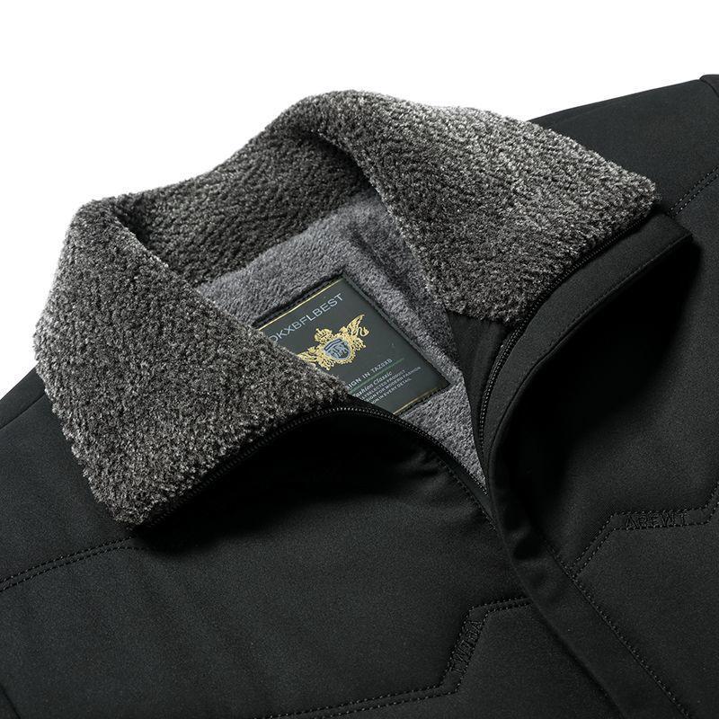 Woodpecker Dad Winter Coat: Velvet-Thickened Down Cotton Jacket for Middle-Aged & Elderly, Lapel Design, Warm Cotton Clothing.