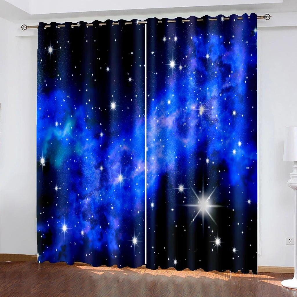 Starry Sky Scenery Print Dekorativní závěsy, sluneční clony Kovové závěsy s očkem pro ložnici obývací pokoj