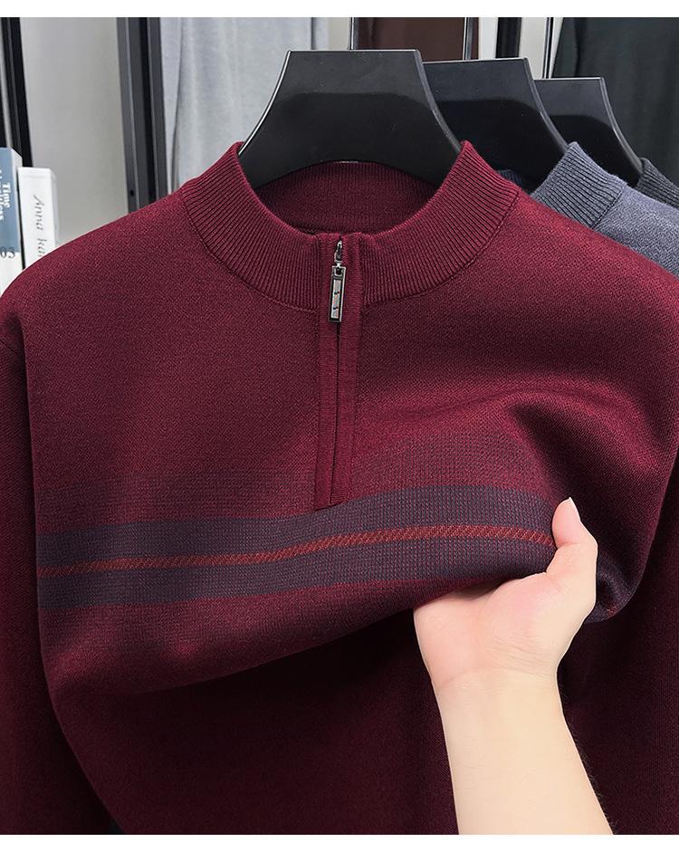 Men's Red Year of the Rat Warm Knit Sweater, Half-High Collar, Dad Style, Winter Wear for Middle-Aged & Elderly.