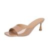 Patent Leather High-heeled Cool Slippers Women's Summer New Square-heeled Thin-heeled Plus-size Women's Slippers
