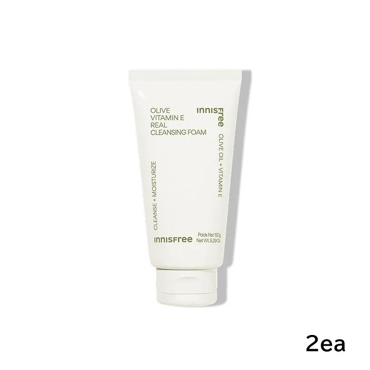 Innisfree Olive Vitamin E Real Foam Cleanser Deep Moisture Facial Wash Set 150g x2