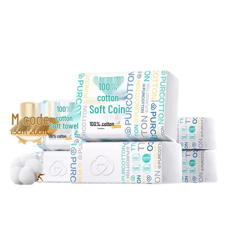 Purcotton Soft Dual-Use Disposable Face Towels, M Size (6 Packs) - Pure Cotton Wipes for Dry & Wet Cleaning and Makeup Removal.