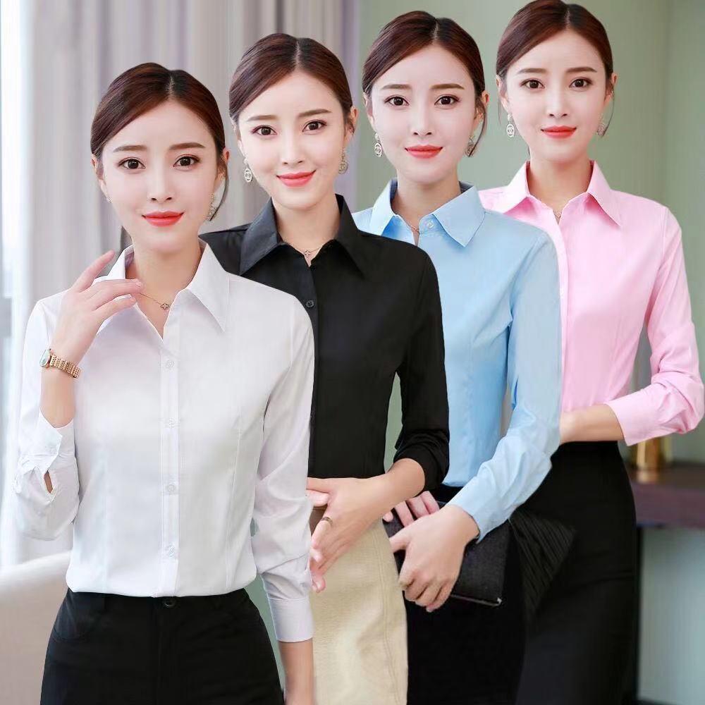 Korean Style Women's Plus Size Long Sleeve White Blouse