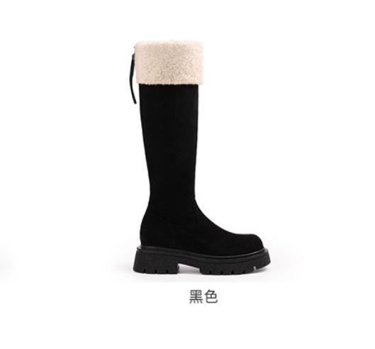 Sheepskin version, height increased by 0cm~ Keep warm and turn fluffy plush long tube thick heel suede knight boots women's snow boots autumn and wint