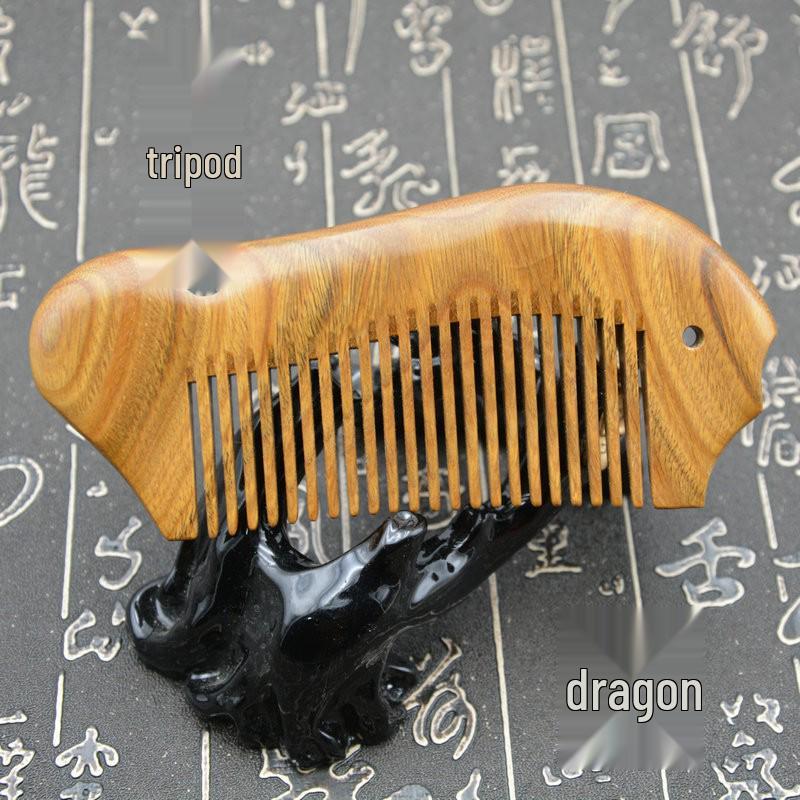 Ręcznie robiony grzebień do masażu z zielonego drzewa sandałowego malowany złotą farbą - Idealny prezent dla dziewczyny