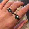 Vintage 5 Twisted Chain Pattern Open Ring for Women Men Gothic Blue Heart-Shaped Zircon Design Ring Y2K Punk Jewelry