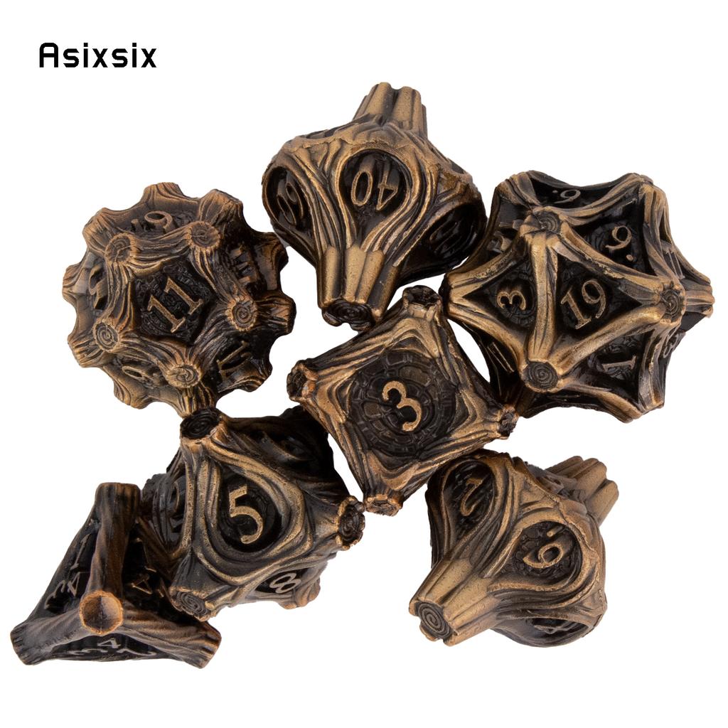 7 Pcs Yellow Tree Stump Root Metal Dice Solid Metal Polyhedral Dice Set Suitable for Role-Playing RPG  Board Game Card Game