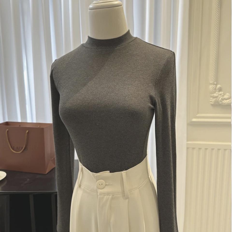 Ankola Women's Red Velvet Half Turtleneck Long Sleeve Shirt - Slimming, High Elastic, Warm, Spring/Autumn 2025