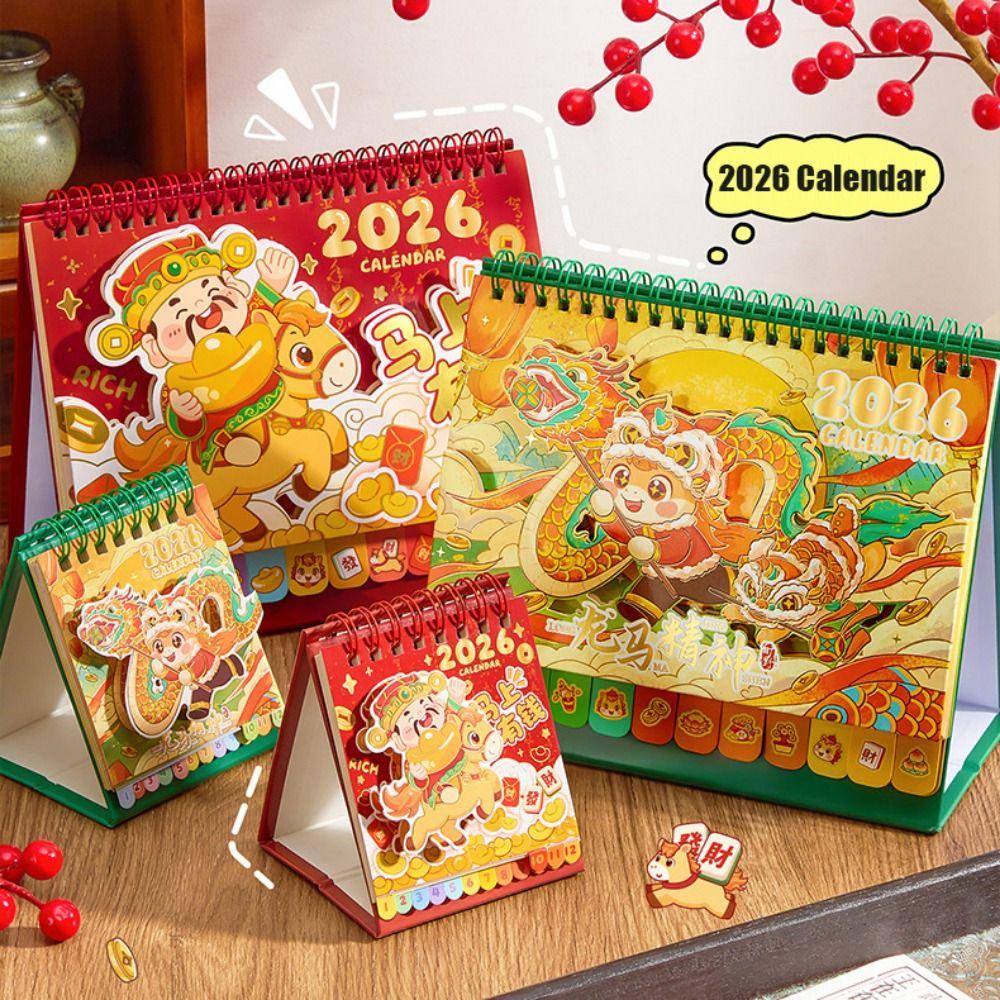 Memo Notes 2026 Desk Calendar One Month to View Coil Binding Tabletop Schedule Cartoon Monthly & Daily Planner Home