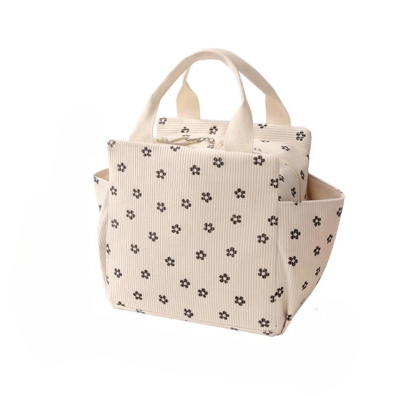 Corduroy Lunch Bag, Handheld Insulated Bag, Portable Lunch Box, Kids Multifunctional Storage Tote Bag, Camping Picnic Bag