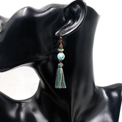 Ethnic Style Bohemian Vintage Cotton Tassel Drop Earrings for Women Handmade DIY Bead Long Earrings Minimalist