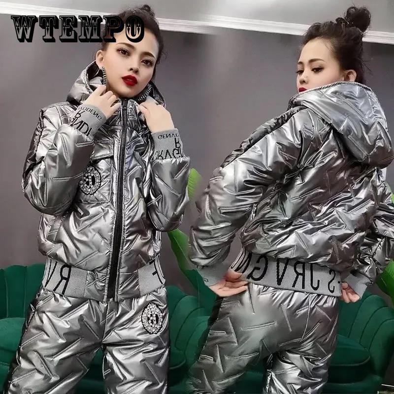 

Зимний стиль, корейская мода, пуховая хлопковая куртка, женский костюм с капюшоном, толстая хлопковая стеганая куртка, хлопковые брюки, повседневный костюм из двух предметов